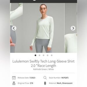 Lululemon Swiftly Tech Long Sleeve Shirt